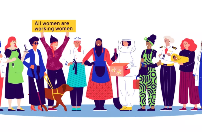 Colorful drawing of working women