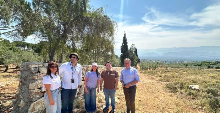 a group of people standing in a green field