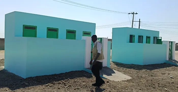 A newly constructed latrines in a school in Sudan